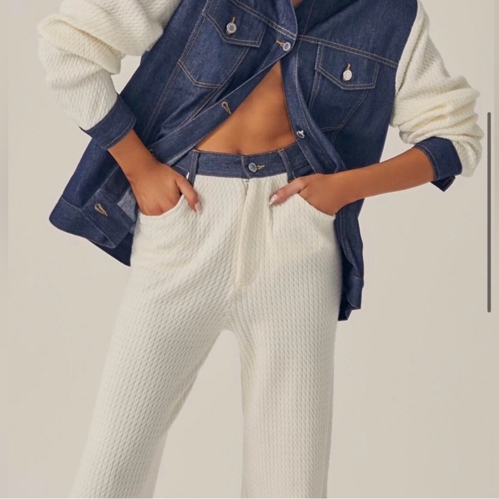 WeWoreWhat High-rise Denim Cable Knit Wide-Leg Pants Tall Size 26